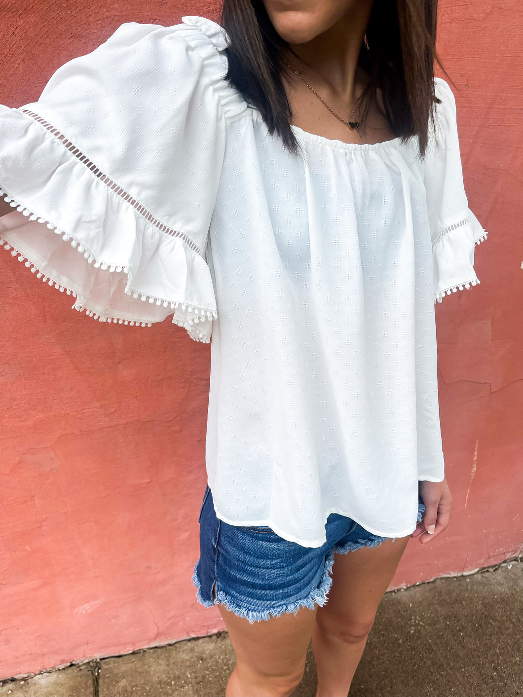 White Pom Blouse